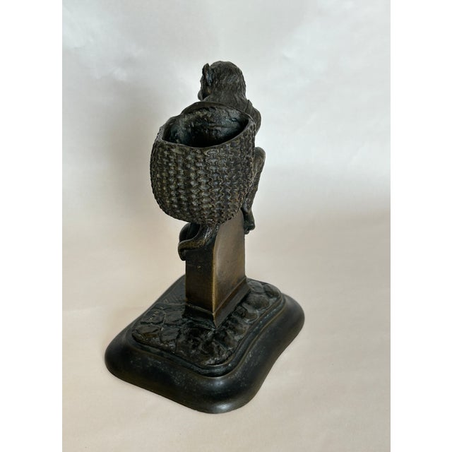 Brown Antique 19thC French Bronze Monkey Match Holder Signed Fratin For Sale - Image 8 of 11