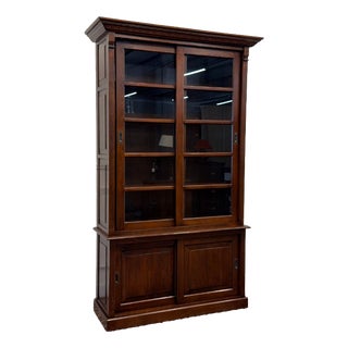 Classic English Bookcase with Glass Sliding Doors For Sale