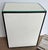 Stylish Currey & Company Modern White Lacquer Side Table, black trim, glass top, showroom floor sample