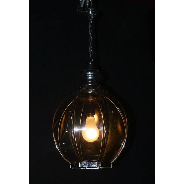 Mid-Century Octagonal Smoked Glass and Chrome Globe Pendant Light, 1960s For Sale - Image 9 of 13