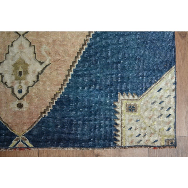 1970s 1970s Vintage Turkish Handmade Wool Cotton Blue Area Rug For Sale - Image 5 of 11