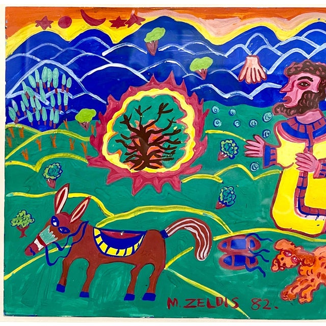 Malcah Zeldis, Malcah Zeldis Folk Art Gouache Moses Bible Painting Self Taught Outsider Artist, 1982 For Sale In Miami - Image 6 of 9