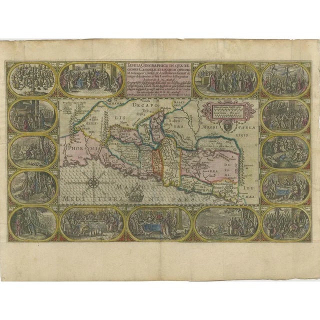 Beige Map of the Holy Land with Biblical Vignettes by Petrus Plancius, Cloppenburg, 1625 For Sale - Image 8 of 8