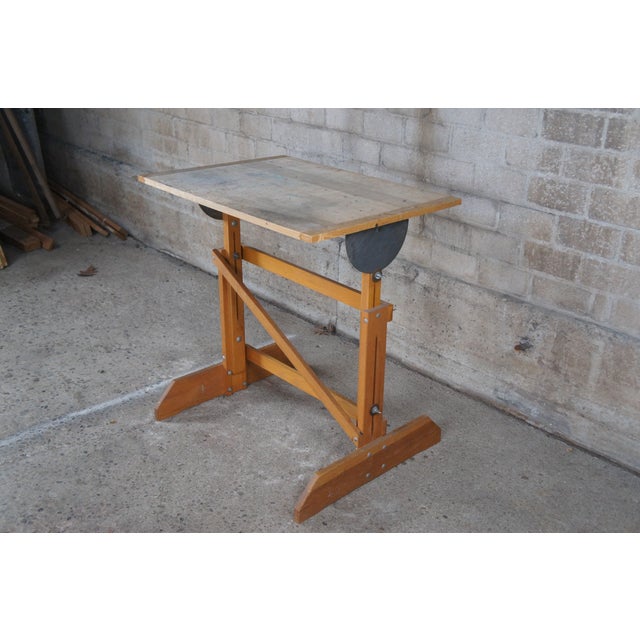 Mid 20th Century H.E. Smith Company Oak Adjustable Trestle Base