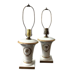 1930s Small Porcelain Urn Neo Classical Lamps - A Pair