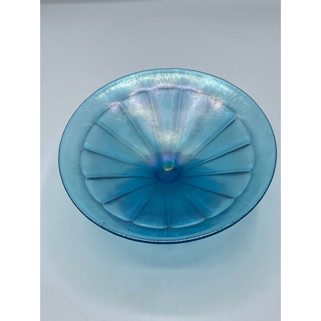 Fenton Art Glass Company 1920s Fenton Celeste Blue Stretch Compote For Sale - Image 4 of 8