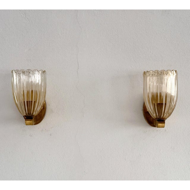 Art Deco Italian Brass and Murano Glass Wall Lights, 1990s, Set of 2 For Sale - Image 4 of 13