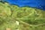 Sicily, View from Castelmola Looking North by Timothy J. Standring | Watercolor on paper Landscape of green hills and blue sea. For Sale