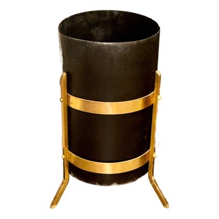 Italian MCM Style Steel and Brass Umbrella Stands For Sale