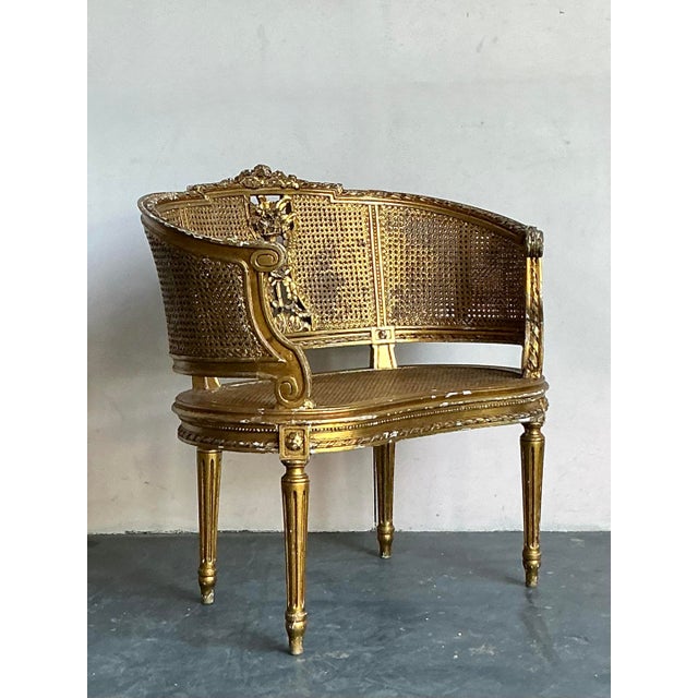 Mid 20th Century Vintage Regency Gilt Caned Chair For Sale - Image 5 of 11