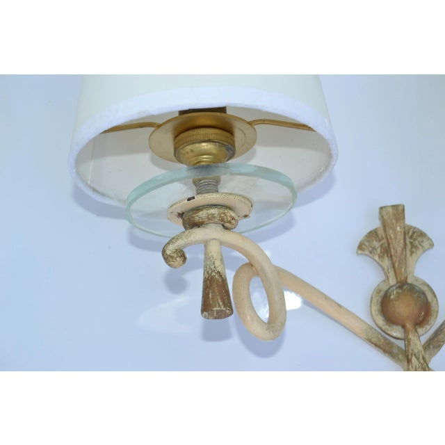 Taupe French Wrought Iron & Round Glass Sconces Cone Shades, Wall Lights Art Deco 1950 For Sale - Image 8 of 13