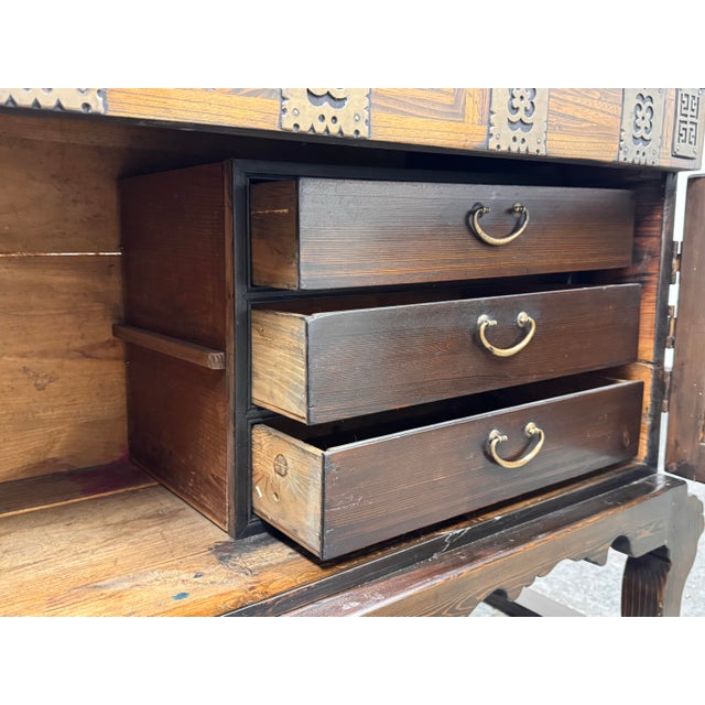 Metal Korean Drop Front Storage Desk, Antique For Sale - Image 7 of 12
