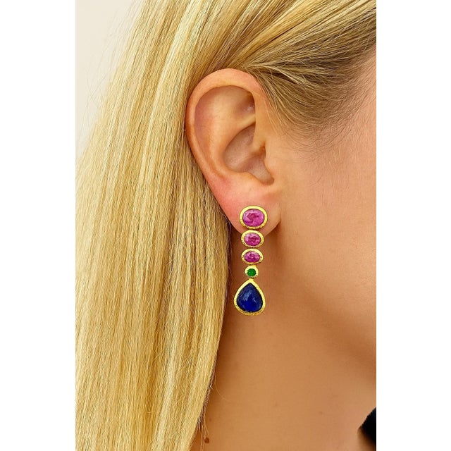 Late 20th Century Bochic “Capri” Natural Vintage Ruby, Sapphire & Emerald Set In 18K Gold & Silver For Sale - Image 5 of 11