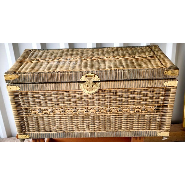 Vintage Woven Clothes Box with Brass Fittings For Sale - Image 4 of 4
