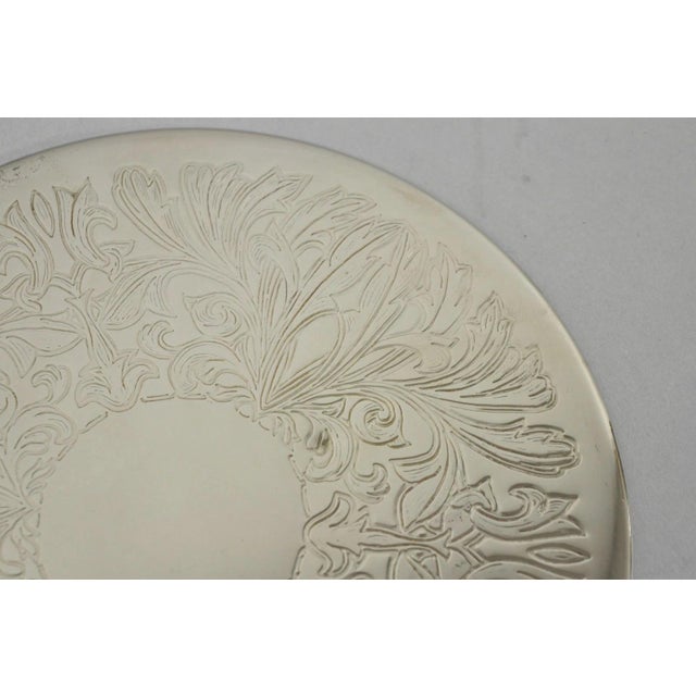 Vintage Mid Century Silver Plated 8" Round Leafy Scroll Design Pot Trivet For Sale In Philadelphia - Image 6 of 9