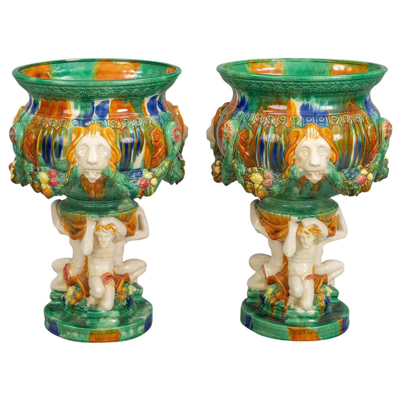 Majolica Pedestal Jardinières a Pair Chairish