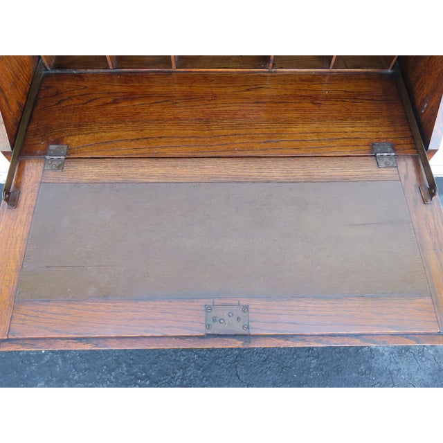 Early 1900s Solid Oak Leather Top Secretary Desk 6630 For Sale - Image 16 of 17