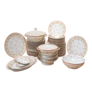 Antique French Limoges Porcelain Dinnerware by Charles Haviland, 1940s, Set of 62 For Sale