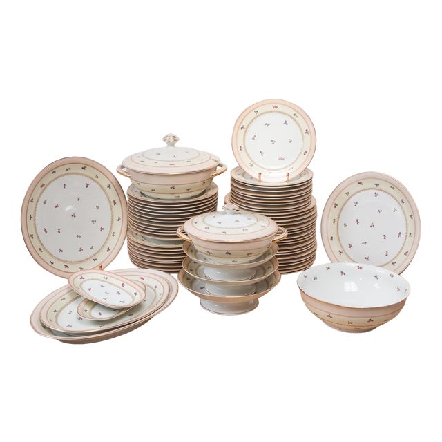 Antique French Limoges Porcelain Dinnerware by Charles Haviland, 1940s, Set of 62 For Sale