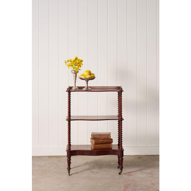 Victorian Late 19th Century Victorian Mahogany 3-Tier Whatnot With Bobbin Legs on Casters For Sale - Image 3 of 11