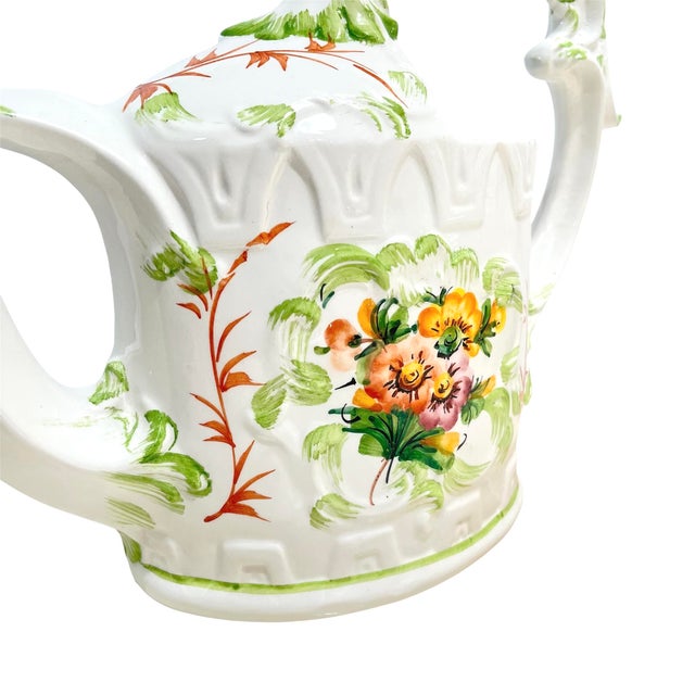 Eggshell Vintage Ceramic Hand-Painted Watering Can For Sale - Image 8 of 10