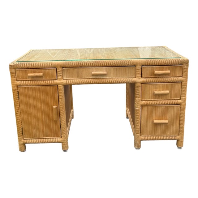 Vintage Reeded Glass Top Desk For Sale