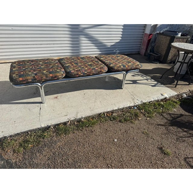 We are presenting: Midcentury 1970s three-seat bench in Tubular chrome by Brian Kane for Metropolitan Metro Furniture...