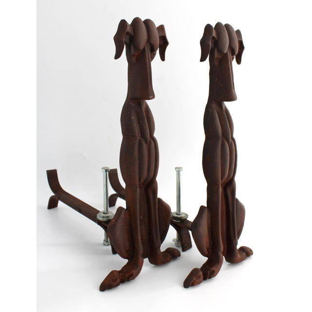Rare Vintage Pair of Art Deco Cast Iron Dog Andirons / Log Holders, C1920-30s, 17” Tall For Sale - Image 4 of 4