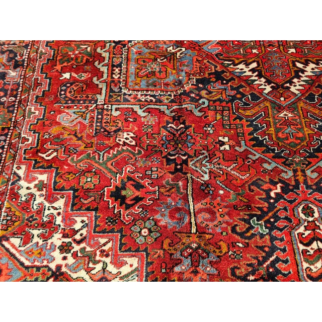 Vintage Oversized Persian Heriz Rug, Hand-Knotted Wool, Geometric Pattern, Red & Navy, 12x16 For Sale In Chicago - Image 6 of 10