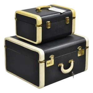 Vintage Art Deco Black & White Hard Case Travel Luggage Suitcase - 2 Pc Set