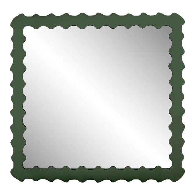 Fleur Home Audubon Bamboo Square Mirror in Duck Green, 48x48 For Sale