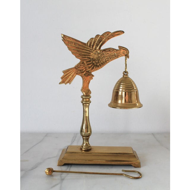 Vintage Solid Brass Bird and Bell Tabletop Chime With Intricate Detailing For Sale In Milwaukee - Image 6 of 10