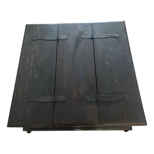 Rustic Solid Wood Trunk Coffee Table With Wrought-Iron Hinges, Square For Sale