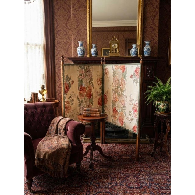 Antique Victorian Two-Panel Floral Fabric Folding Floor Screen Infuse your space with layers of rich history and texture...