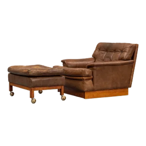 1960s Arne Norell Saturn Lounge Chair + Ottoman In Brown Leather