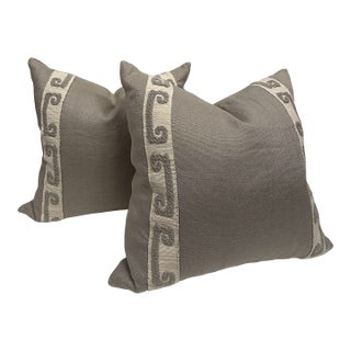 Pair of Linen Pillows With Tape Trim For Sale