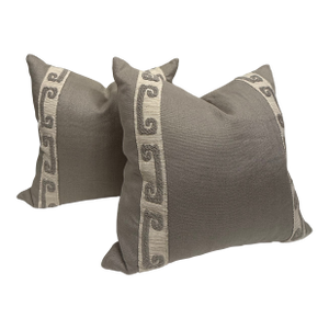 Pair of Linen Pillows With Tape Trim