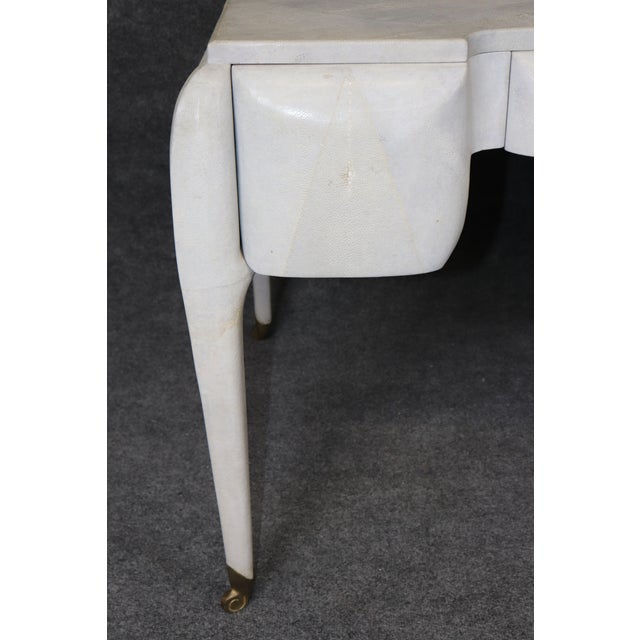 Art Deco Style Maitland Smith Brass Shagreen Printed Leather Desk For Sale - Image 12 of 13