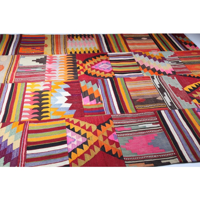 Mid 20th Century Designer Patchwork Rug Crafted From Authentic Anatolian Kilims -5' 7'' X 9' 10'' For Sale - Image 10 of 11