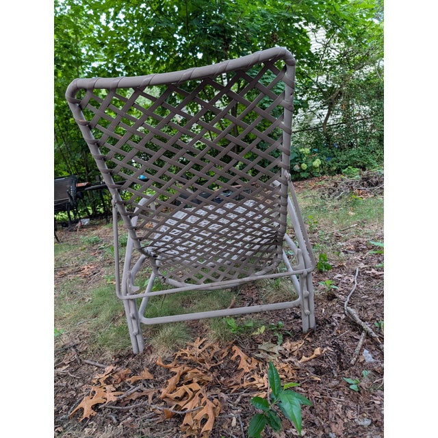 Beige Vintage Brown Jordan Tamiami Vinyl Strap Patio Chaise Lounge For Sale - Image 8 of 9