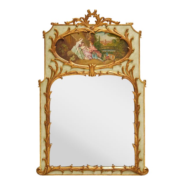 18th C Style Cannell & Chaffin Louis XV Oil Painting Trumeau Mirror For Sale