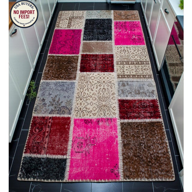 Hand-Knotted Turkish Rug Handstitched Vibrant Pink & Red Floor Art Room Decor - 2'11" X 6'5" For Sale - Image 9 of 18