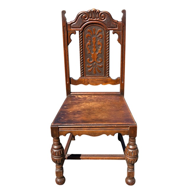 Brown Early 20th Century Jacobean Revival Carved Oak Dining Chairs – Set of 6 For Sale - Image 8 of 11