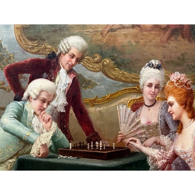 Wood Oil Painting a Chess Problem Italian Genre Interior of Chess, Society and Strategy Signed by Carlo Ferranti For Sale - Image 7 of 12