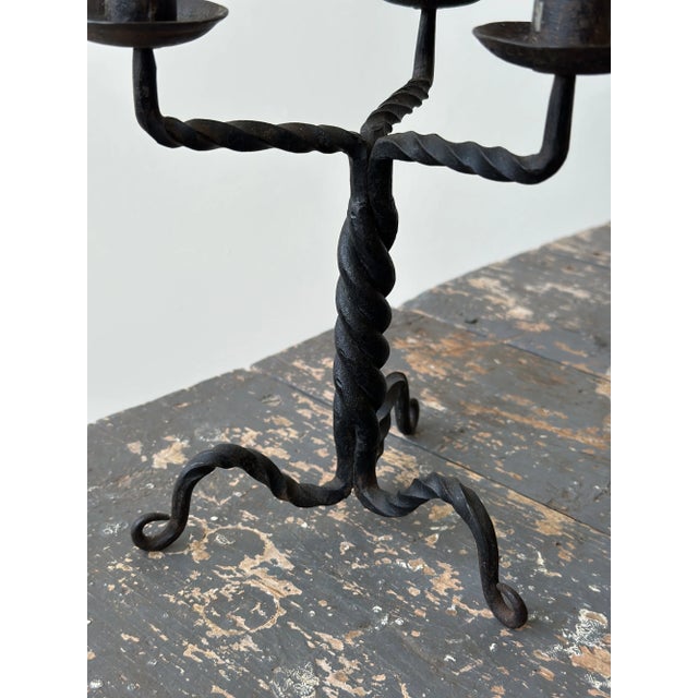 Early 20th Century Vintage Wrought Iron Twisted Tripod Candelabra, Circa Early-Mid 20th Century For Sale - Image 5 of 16