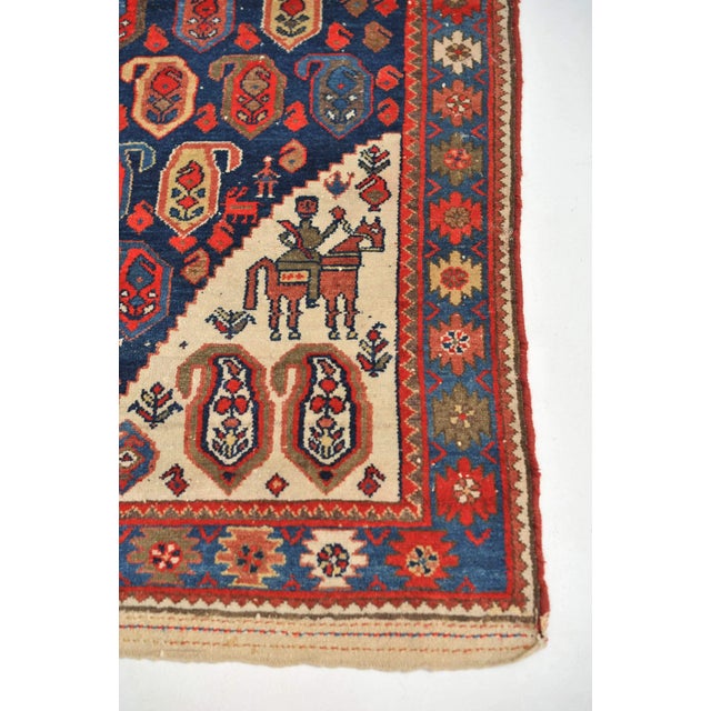 Persian 1930s Persian Malayer 4-Horsemen Protecting the Seeds of Life Rug, 4.4 x 6.10 For Sale - Image 3 of 12