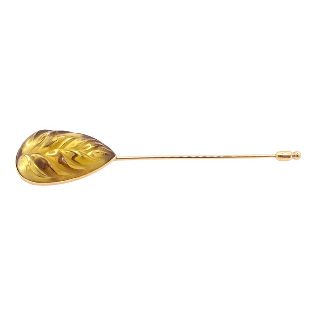 Glass and Gold-Plated Heliconia Leaf Pin from Lalique, France, 1995 For Sale