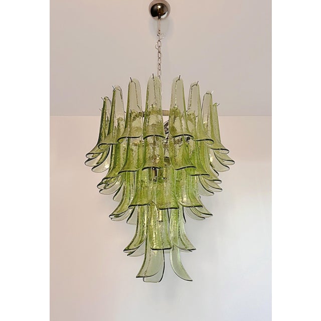 Murano Large Italian Murano Chandelier | 52 Handblown Green Glass Petals, Hollywood Regency Style For Sale - Image 4 of 6