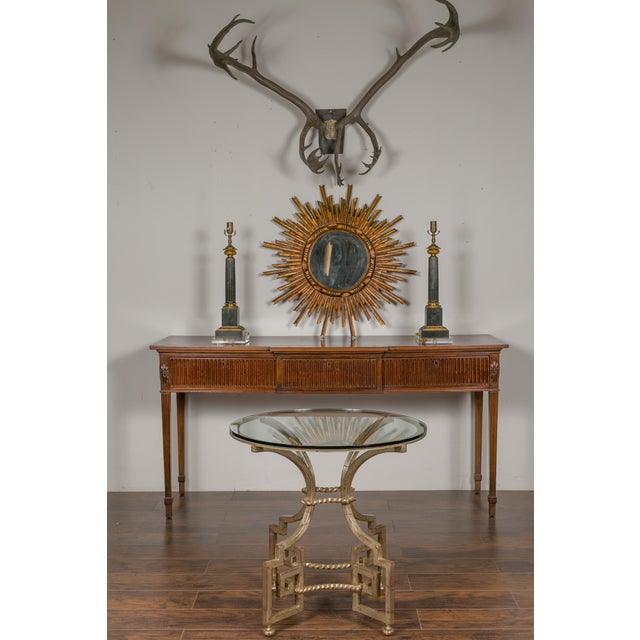 Midcentury French Silver Leaf Iron Table with Glass Top and Greek Key Motifs For Sale In Atlanta - Image 6 of 12