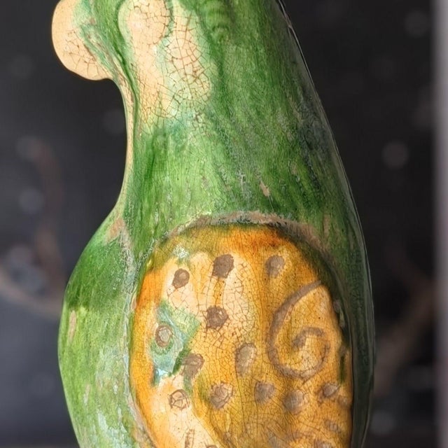 Pair of Vintage Sancai Glazed Parrot Figures – 11.8" Ceramic Bird Sculptures For Sale - Image 9 of 10